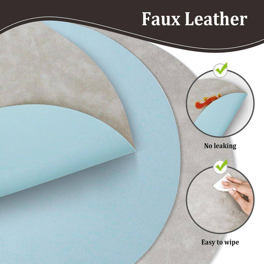 11.8 in. W x 17.5 in. H Light Grey Oval Leather Heat Resistant Waterproof Placemats (Set of 6) - Hercitys