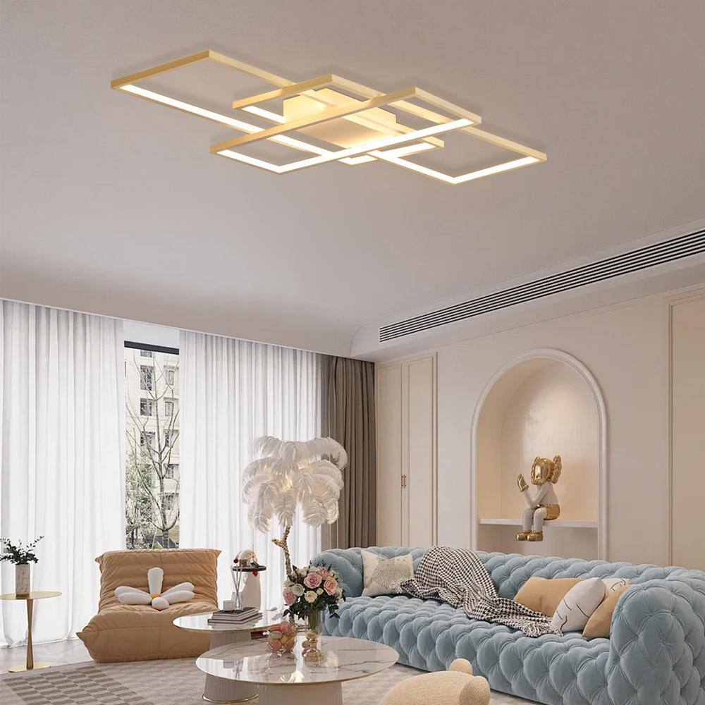 43.3 in. 1-Light Modern White Selectable LED Square Acrylic Dimmable Flush Mount Ceiling Light with Remote - Hercitys