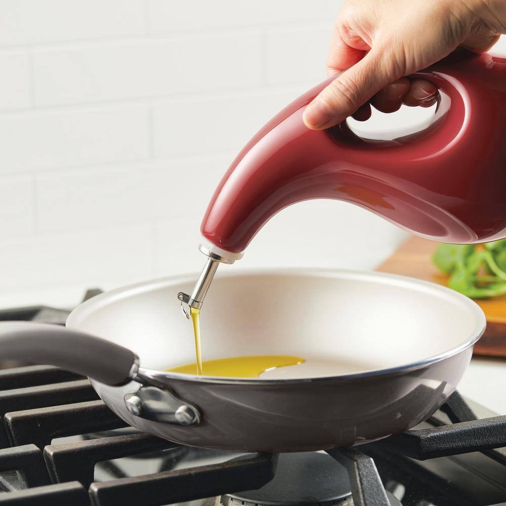 24 oz. Cranberry Red Ceramic EVOO Oil and Vinegar Dispensing Bottle - Hercitys