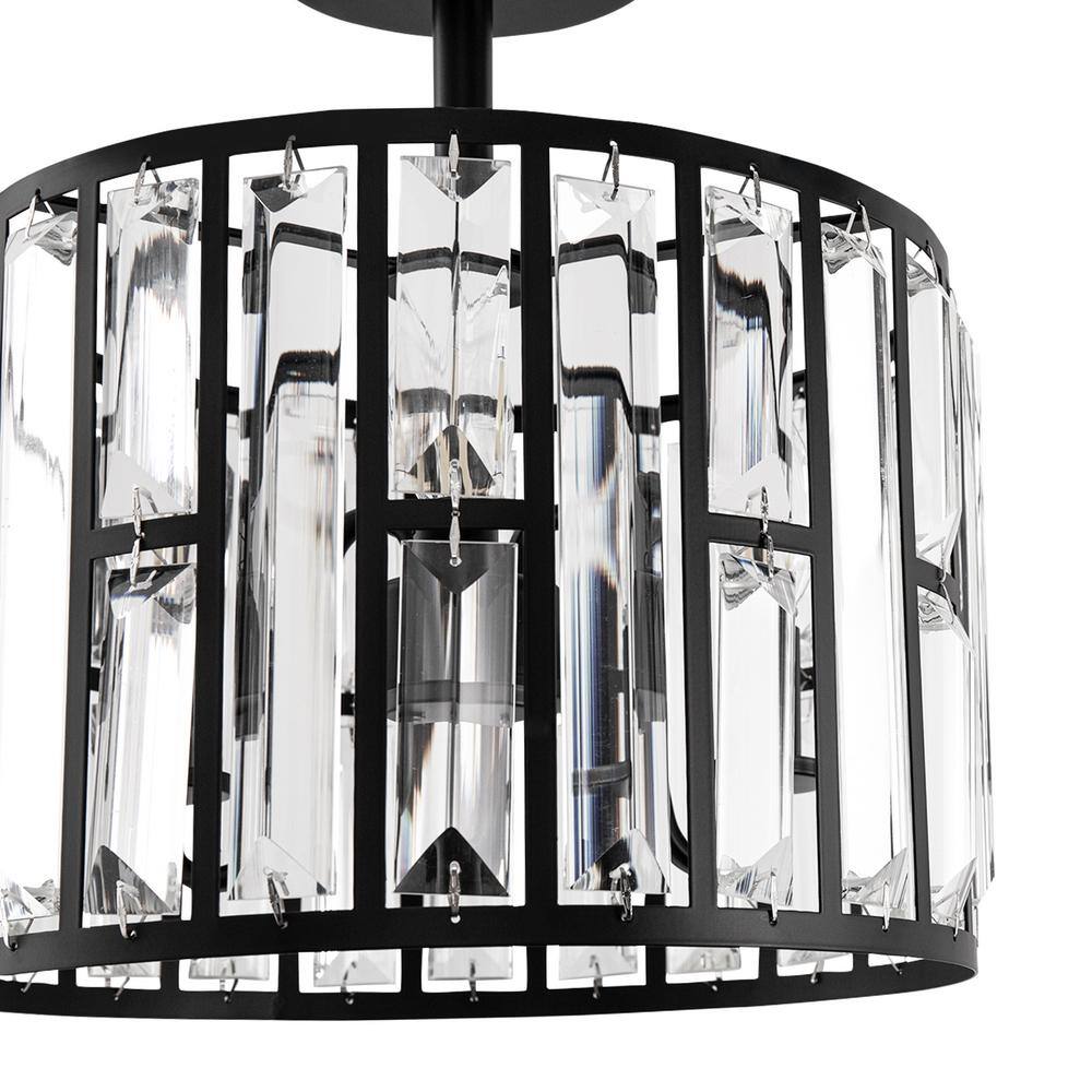 12.4 in. 3-Light Matte Black Semi-Flush Mount Ceiling Light with Crystal Accents, E12 Base, No Bulbs Included - Hercitys