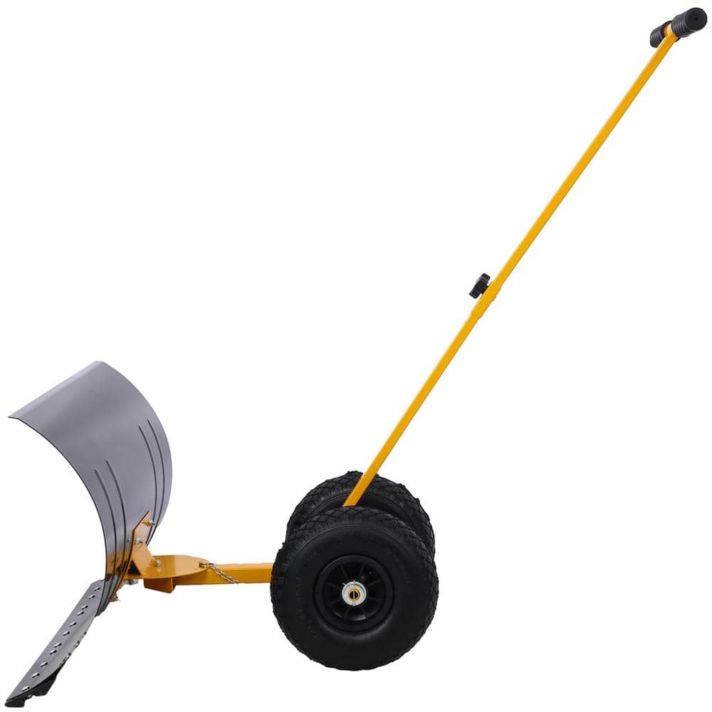 15 in. L Steel Handle Steel Snow Shovel with 29 in. W Blade and 10 in. Wheels, Yellow - Hercitys