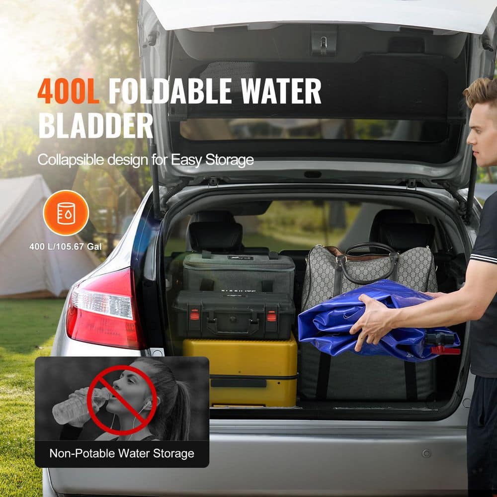 400 L/105.7 gal. Water Storage Bladder, Collapsible RV Water Tank, Portable PVC Soft Water Bag for Camping - Hercitys