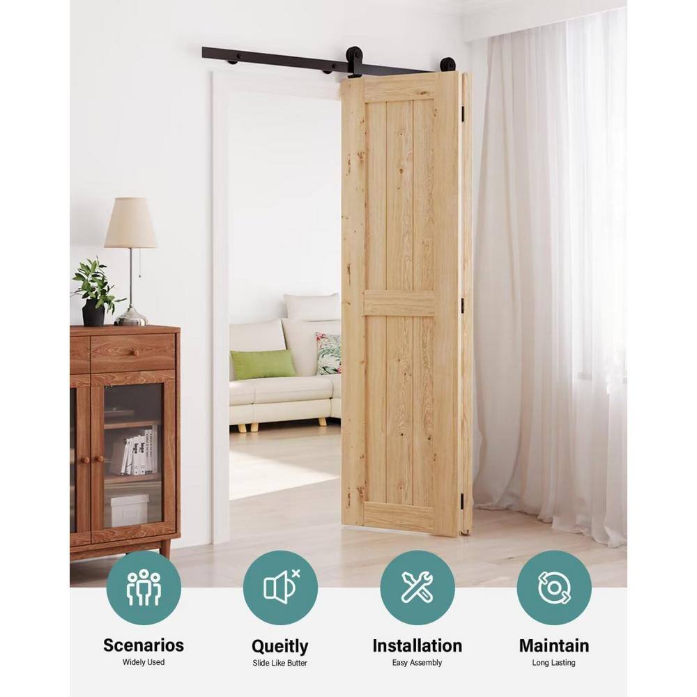 5 ft. /60 in. I Shape Frosted Black Top Mount Bi-Fold Sliding Barn Door Hardware Track Kit for Double Doors - Hercitys