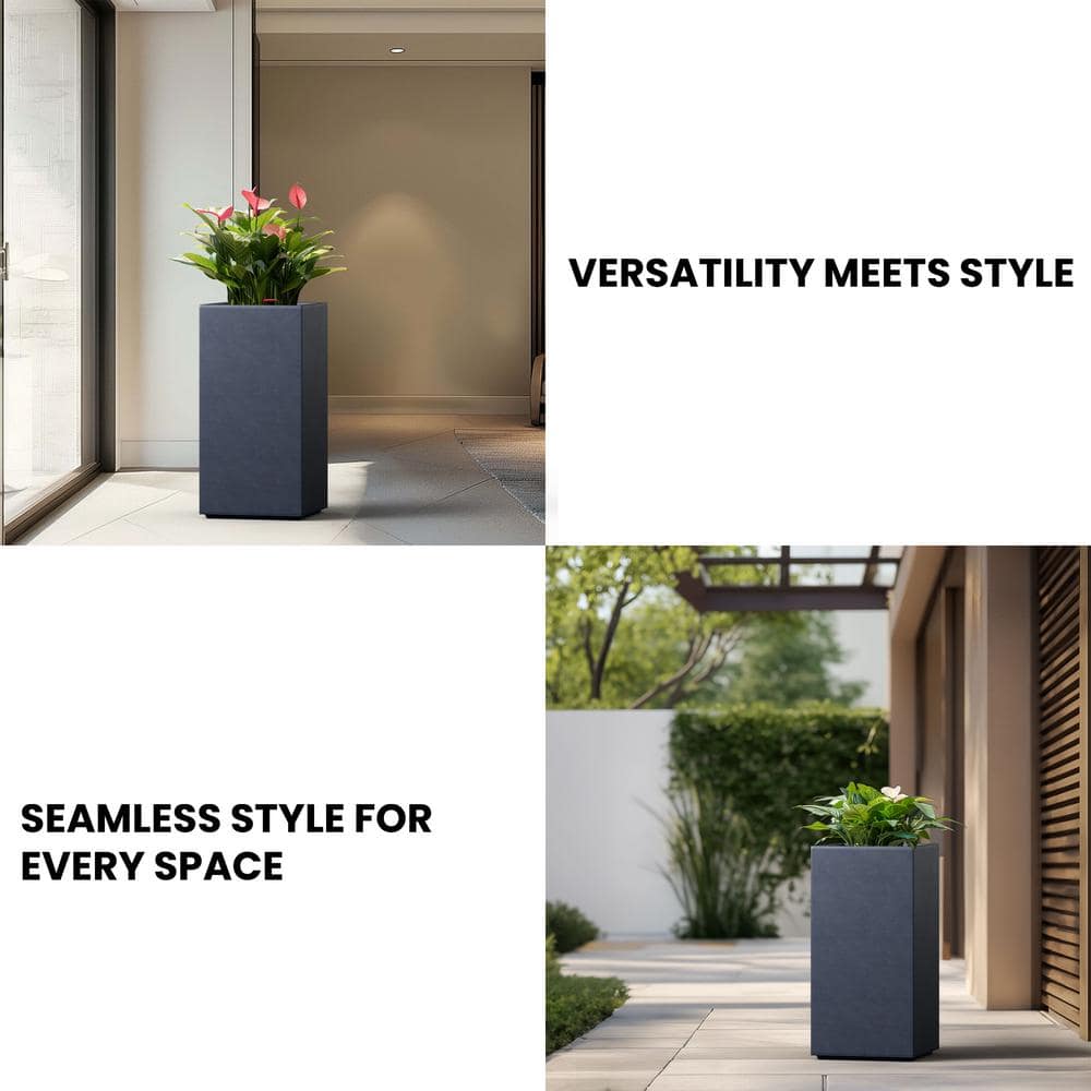 14 in. Large Granite Gray Concrete Rectangular Planter / Pot with Drainage Holes - Hercitys