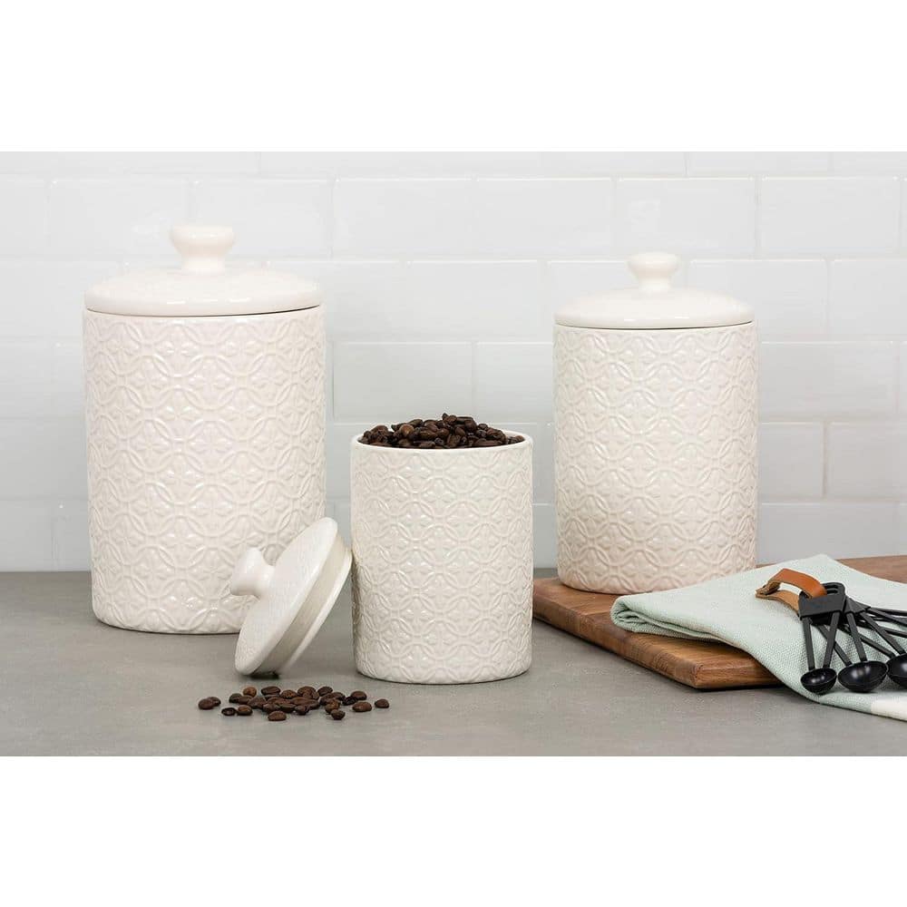 3 Piece Set Ceramic 10 Strawberry Street Kitchen Canister in Hampton White - Hercitys
