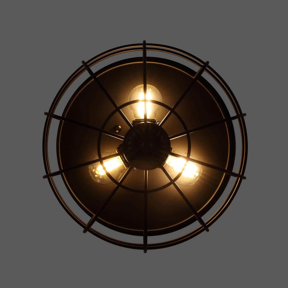 11 in. 3-Light Black Farmhouse Caged Flush Mount - Hercitys