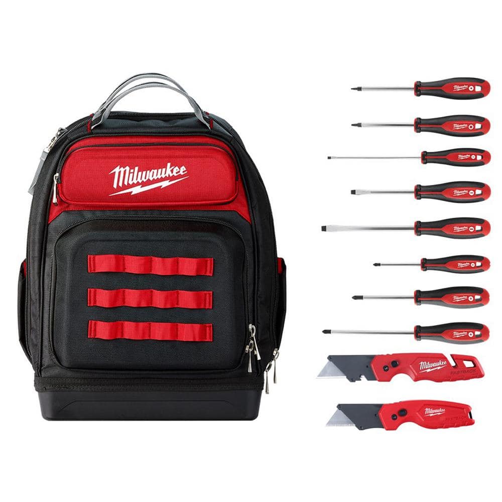 15 in. Ultimate Jobsite Backpack with Screwdriver Set and FASTBACK Utility Knifes (10-Piece) - Hercitys