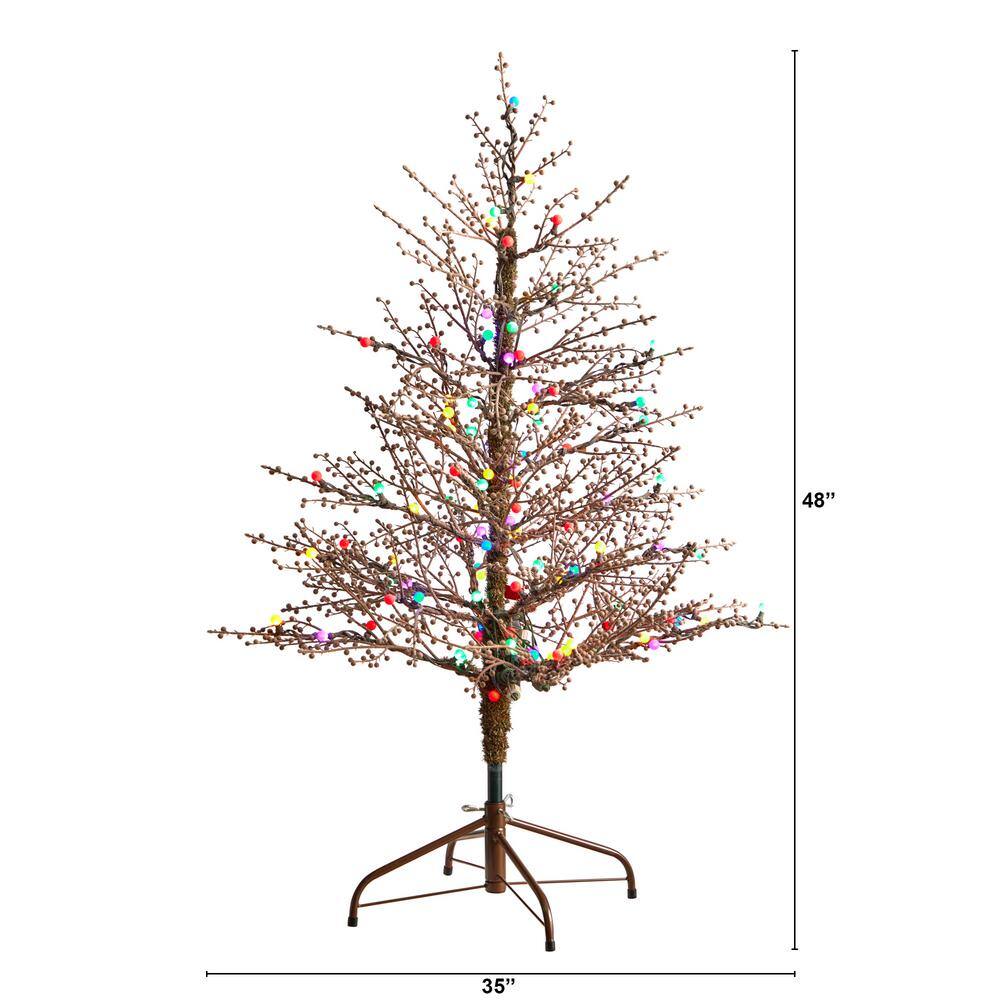 4 ft. Frosted Berry Twig Artificial Christmas Tree with 100 Multicolored Gum Ball LED Lights and 240 Bendable Branches - Hercitys