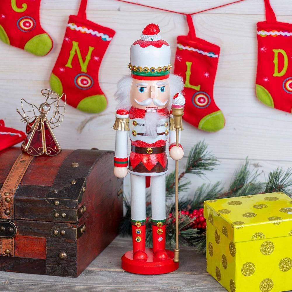15 in. Wooden Strawberry Toy Soldier Nutcracker-Strawberry Hat with Cupcake Scepter Christmas Holiday Decoration - Hercitys