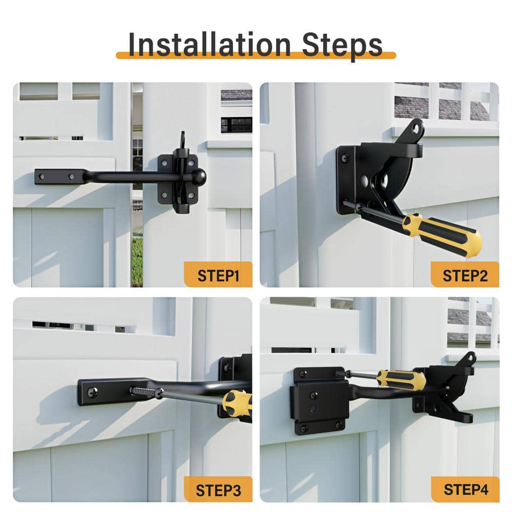 5.8 in. Black Iron Self-Adjusting Gate Latch with Screws - Hercitys