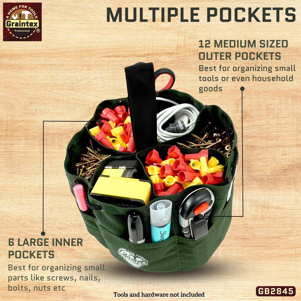 10 in. 18-Pockets Grab Tool Bags with Drawstring Closure Set of 3 - Hercitys