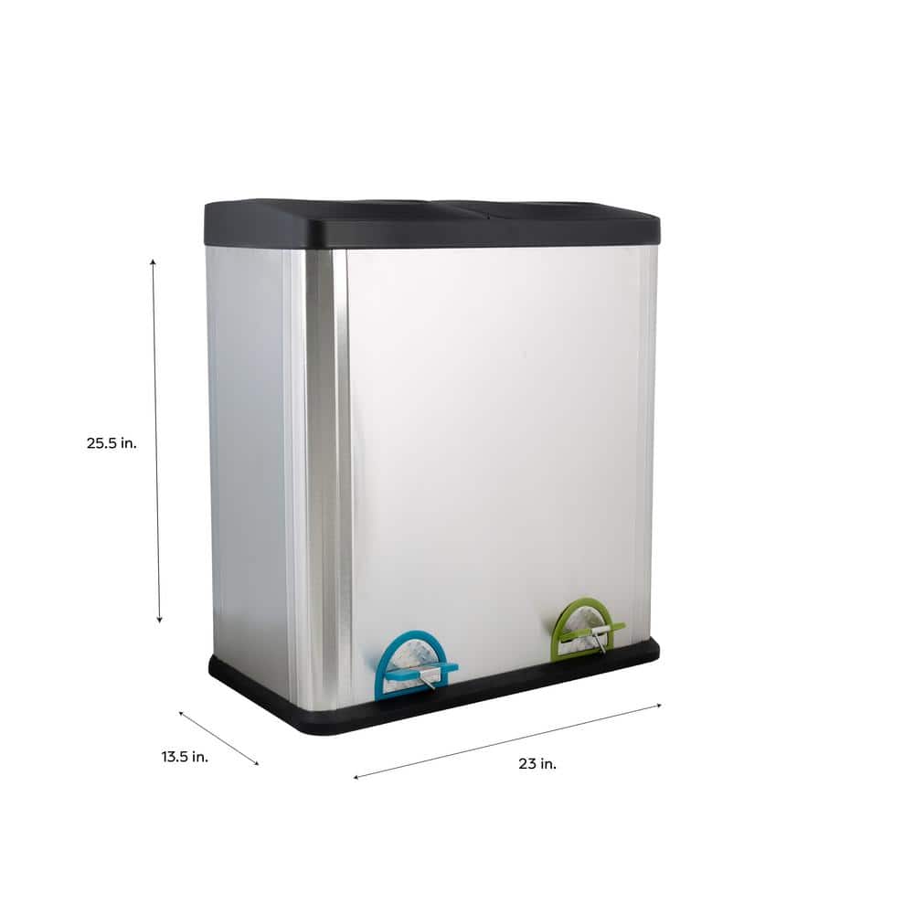 15.85 Gal. Stainless Steel 2-Compartment Touchless Recycle Bin Waste Containers - Hercitys