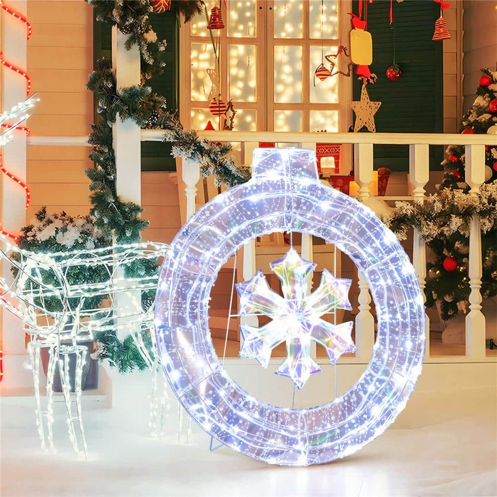 33 in. White PreLit White Light Artificial Christmas Wreath with 128 Cold White LED Lights - Hercitys