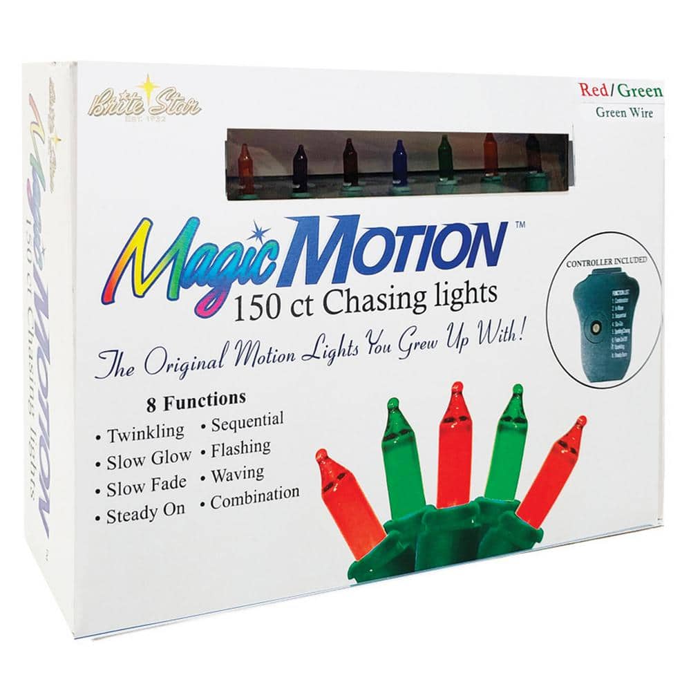 150-Lights 8 Function Chasing Lights, Red/Green, Green Wire - Hercitys