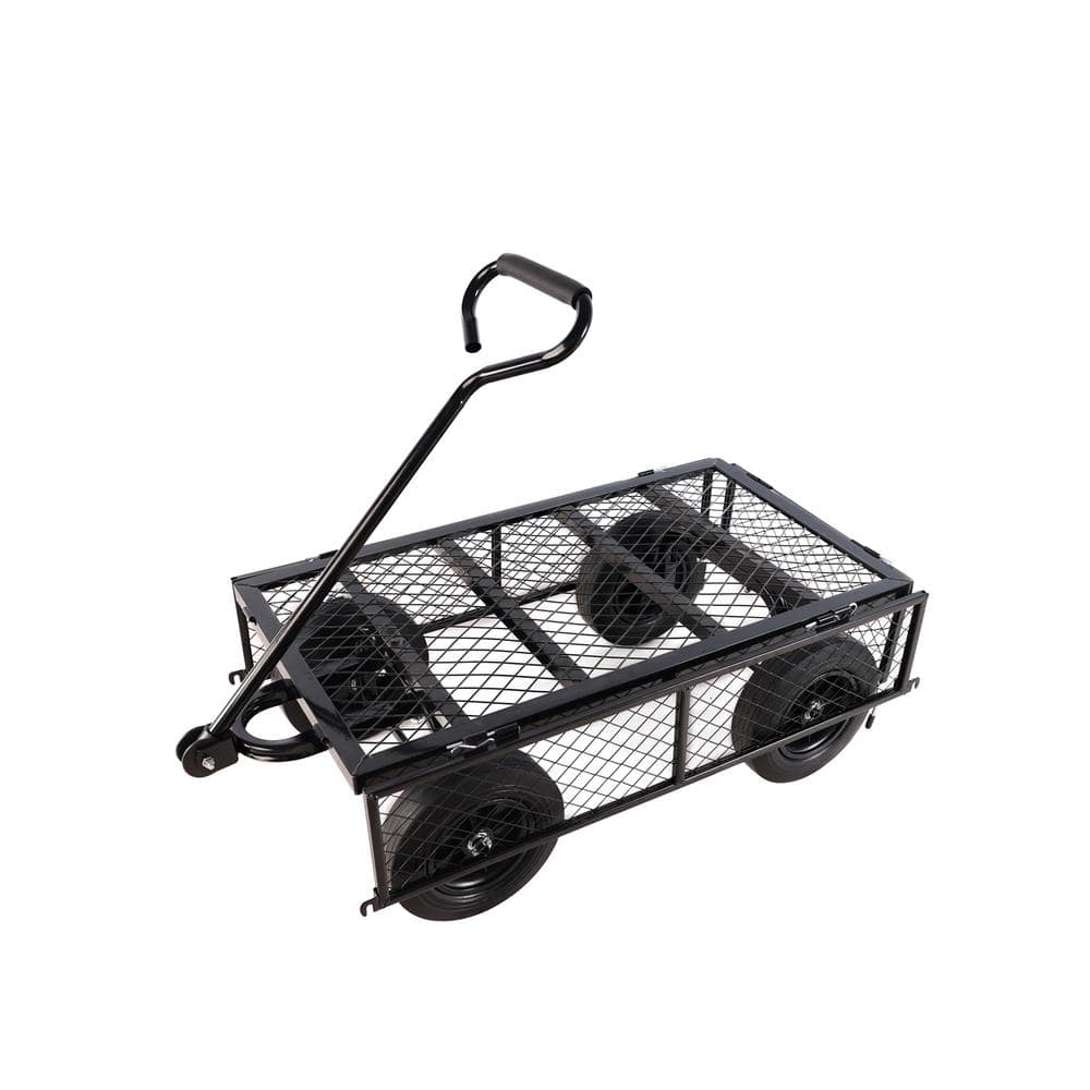 16 cu.ft. Mesh Metal Frame Wagon Heavy-Duty Push Garden Cart with Solid wheels Tools cart in Black - Hercitys