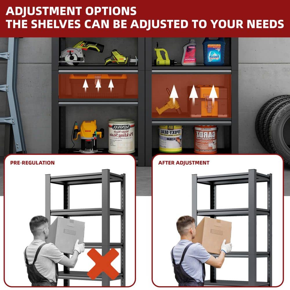 5-Tiers Steel Heavy Duty Adjustable Boltless Design Shelving Unit in Black (31.5 in. W x 63 in. H x 15.7 in. D) - Hercitys