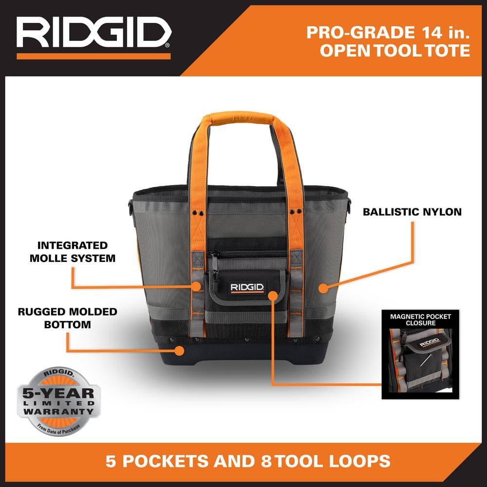 14 in. 5 Pocket Professional Grade Open Tool Tote - Hercitys