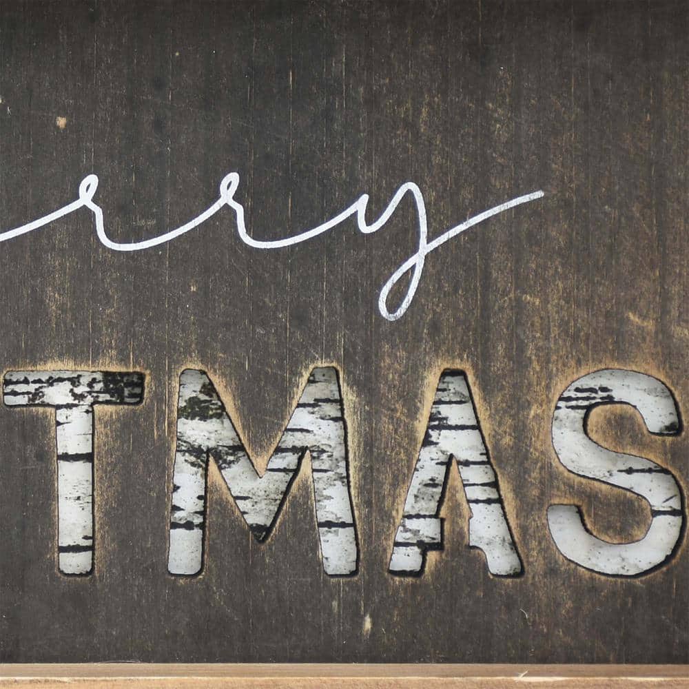 5.87 5 in. Brown Frame Black Background Wood Merry Christmas Tabletop Sign - Hercitys