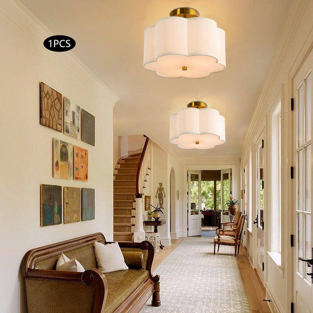 12.99 in. 3-Light Creamy White Modern Petal Shaped Semi-Flush Mount Ceiling Light with Shade and No Bulbs Included - Hercitys