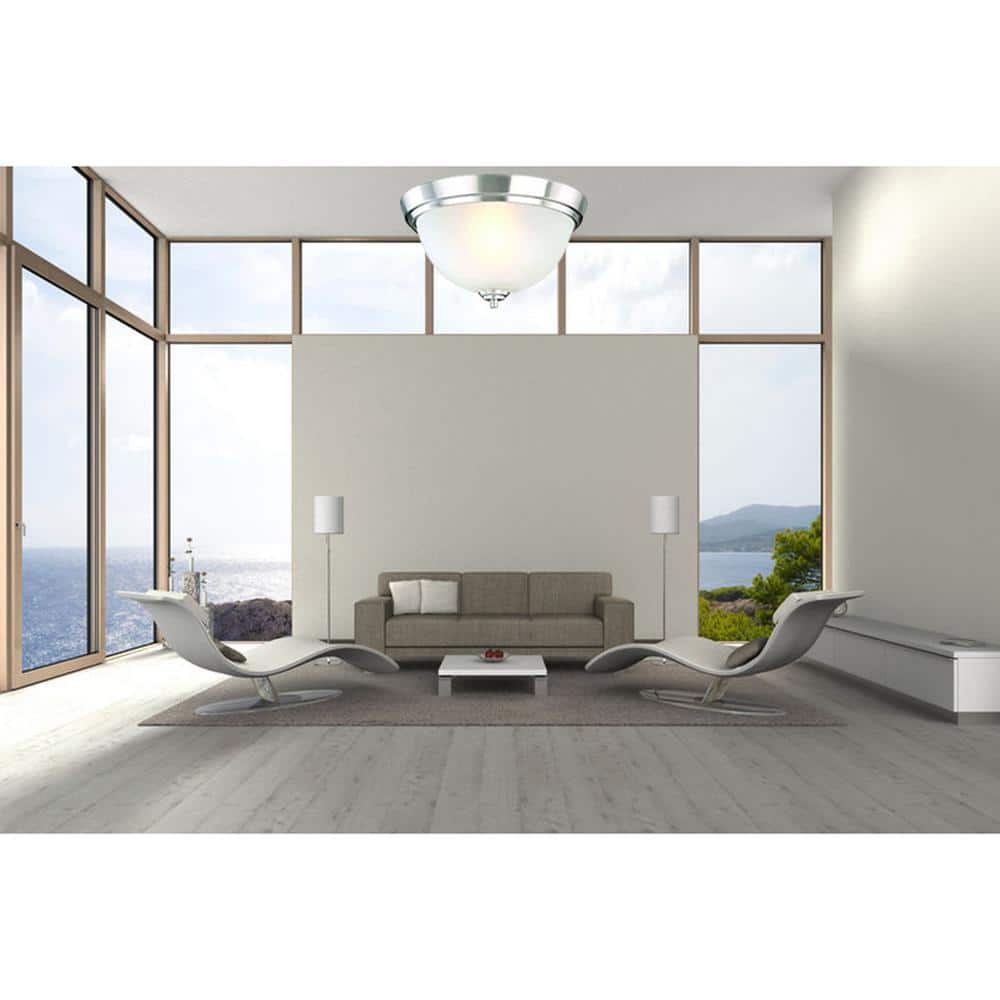 13.5 in. Brushed Nickel Flush Mount Fixture with 2 Bulbs and Alabaster Glass Shade - Hercitys