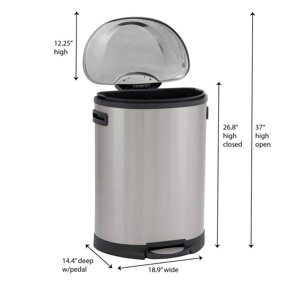 50 l/13 Gal. Oval Stainless Steel Trash Can with Step Large Plastic Liner - Hercitys