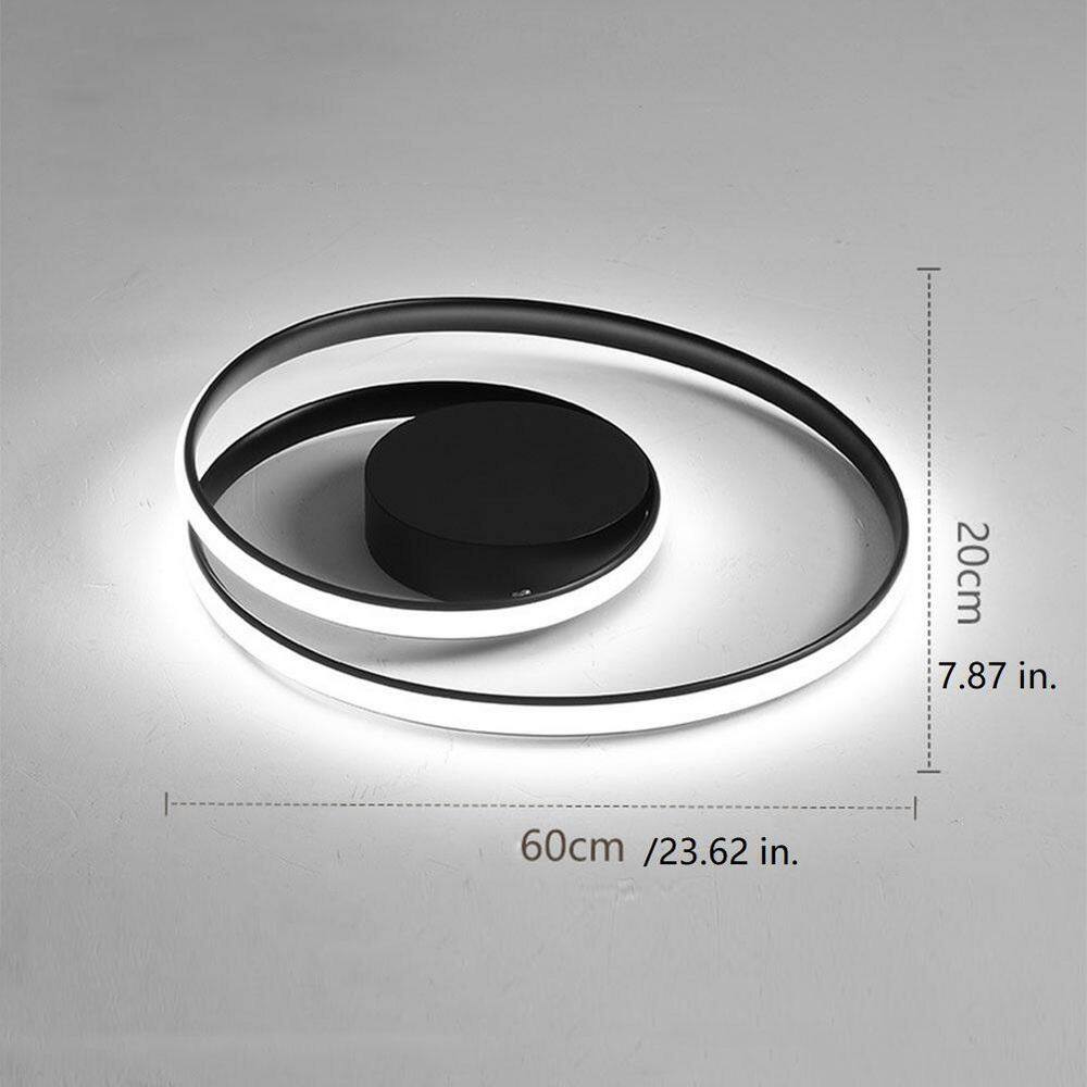 23.62 in. 1-Light Modern Creative Design Black Selectable LED Flush Mount Ceiling Light with Remote Control - Hercitys