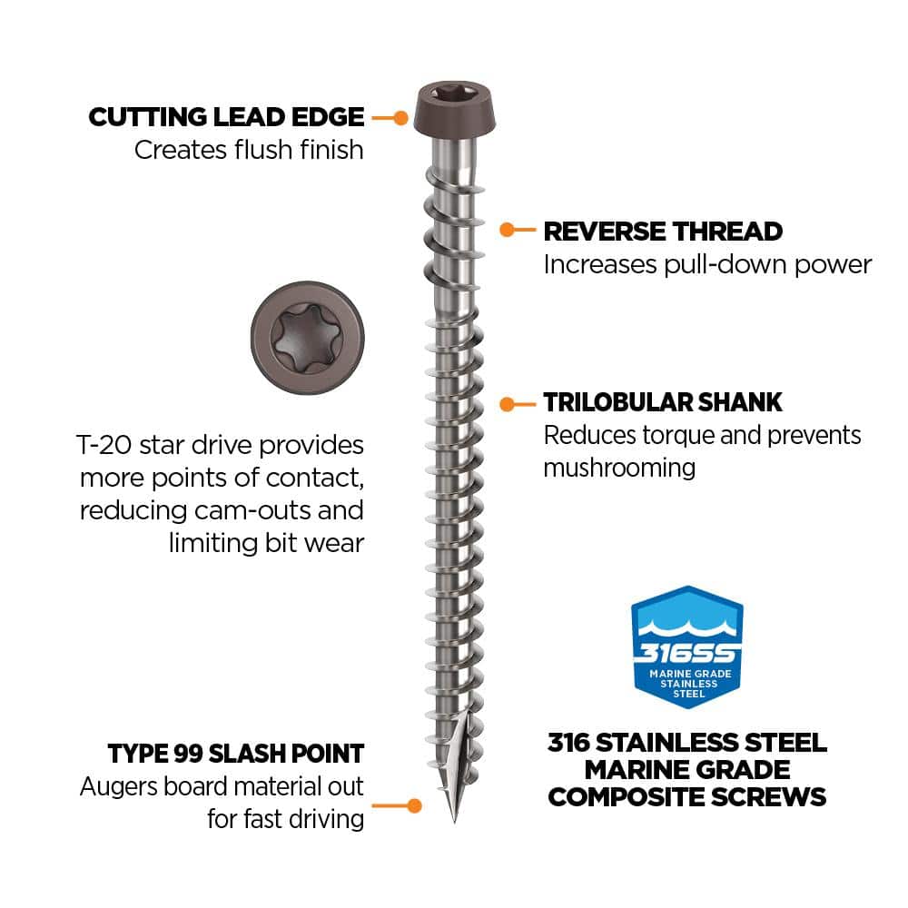 #10 2-1/2 in. 316 Stainless Steel Star Drive Dark Brown Composite Deck Screws (350-Count) - Hercitys