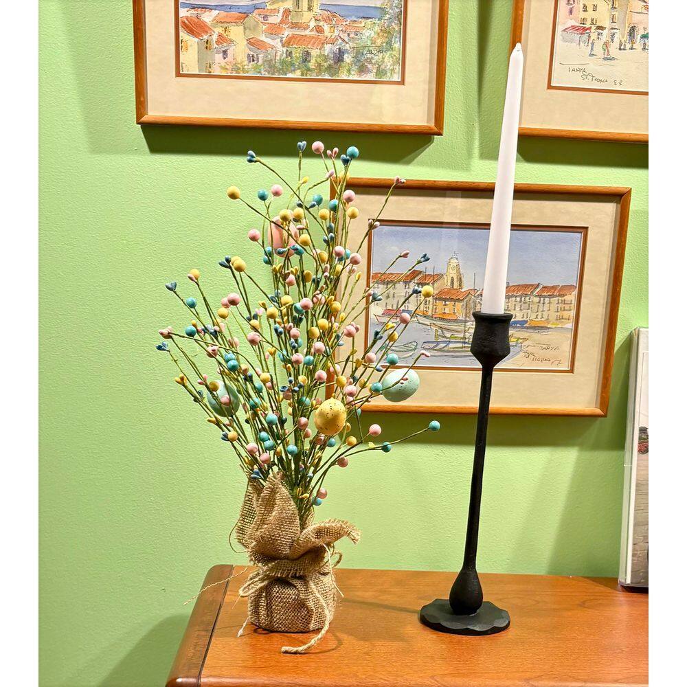 18 in Easter Tabletop Tree with Eggs and Berries in Burlap Sack Base - Hercitys