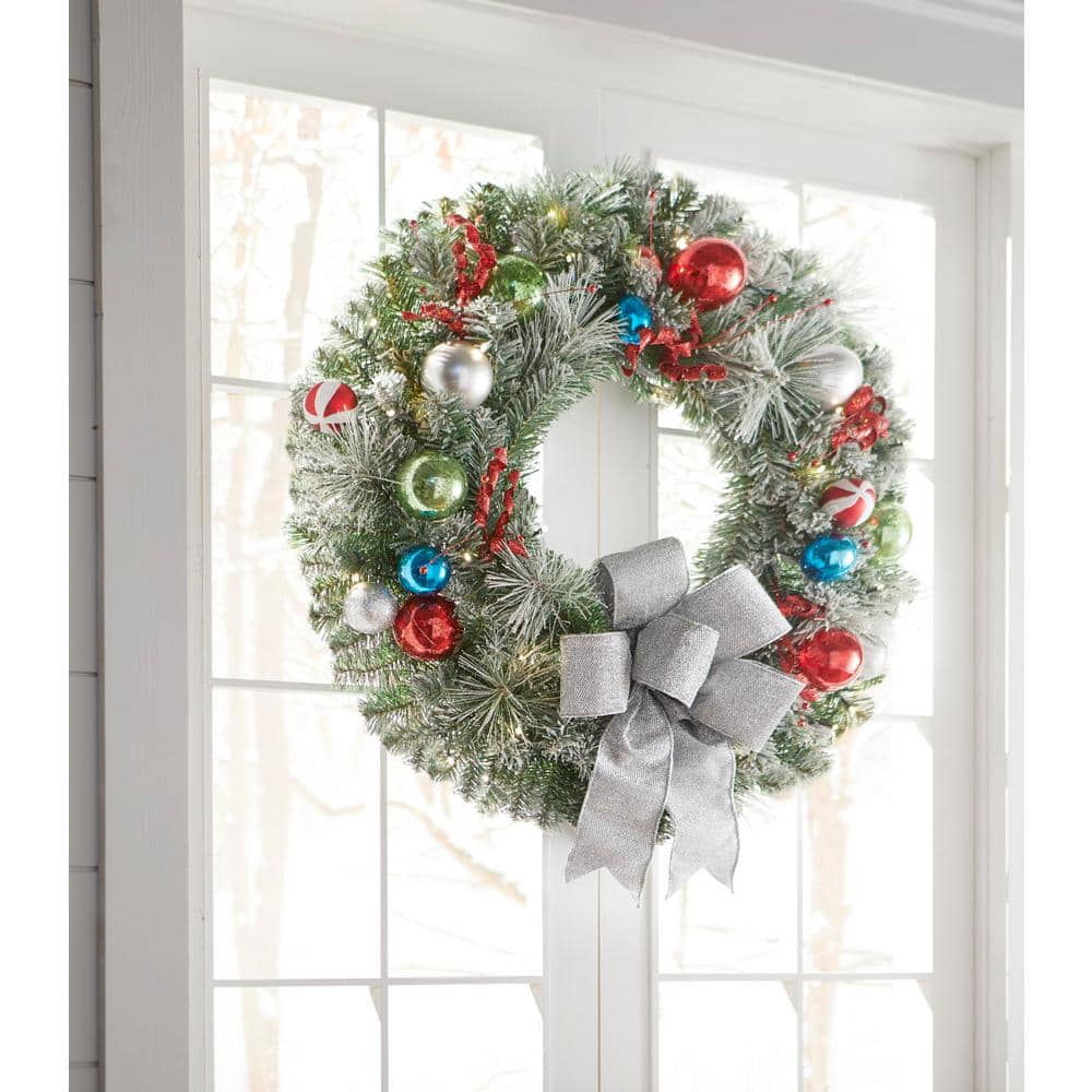 32 in. Pre-Lit LED Flocked Whimsical Artificial Christmas Wreath with 35-Lights - Hercitys