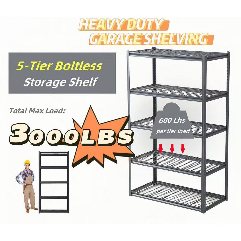 5 Tier Heavy Duty Metal Storage Shelves, Adjustable, Storage Shelves for Basements, Garages and Kitchen in Black - Hercitys