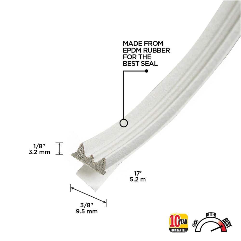 1/8 in. x 3/8 in. x 17 ft. White Premium Rubber Window Seal for Ex-Small Gaps - Hercitys