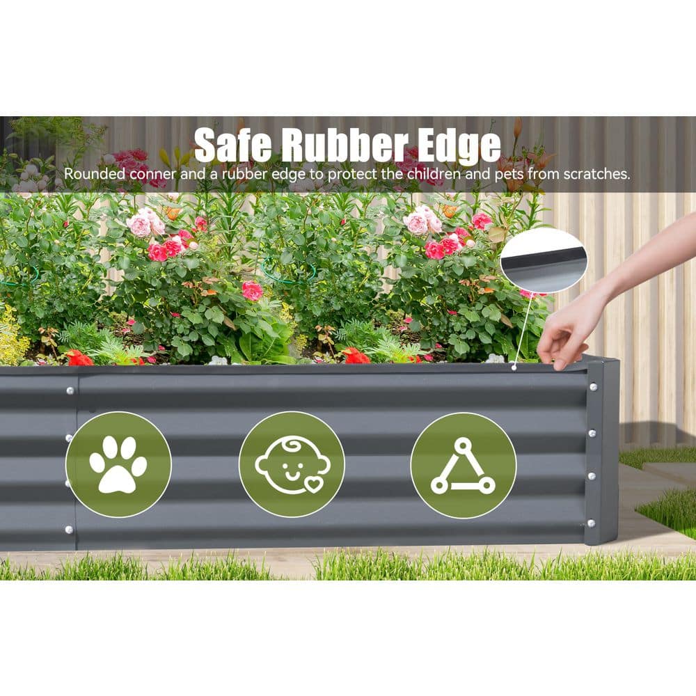 5.91 ft. x 2.95 ft. x 0.984 ft. Galvanized Metal Raised Garden Bed， Thickening Metal Planter Box, Gray - Hercitys