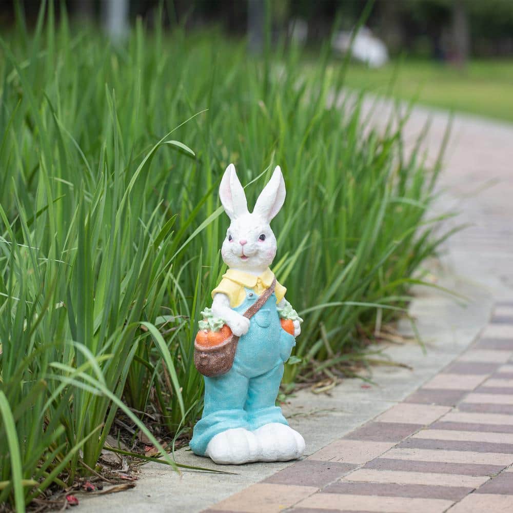 17.25 in. H Easter Resin Bunny Boy Table Decor with Carrot - Hercitys