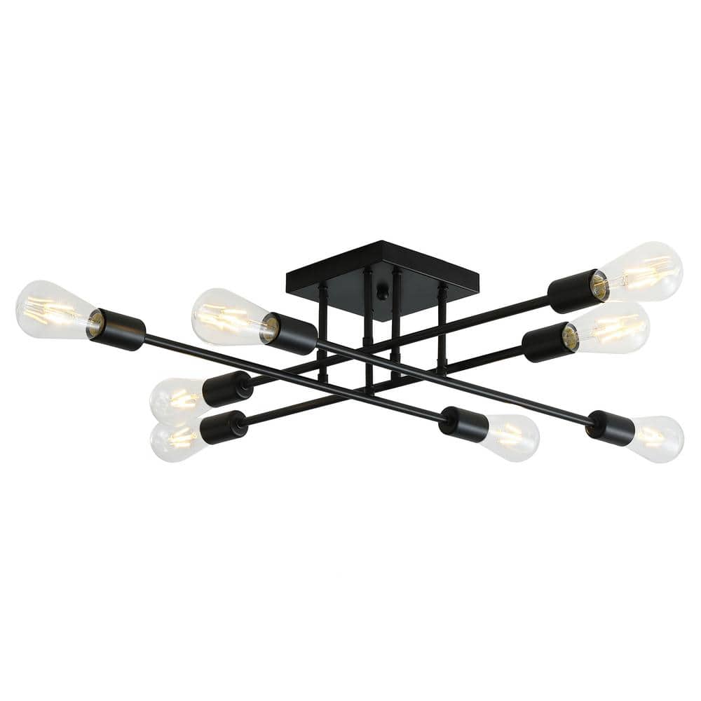 27.1in. 8-Light Black Sputnik Modern Linear Semi-Flush Mount - Hercitys