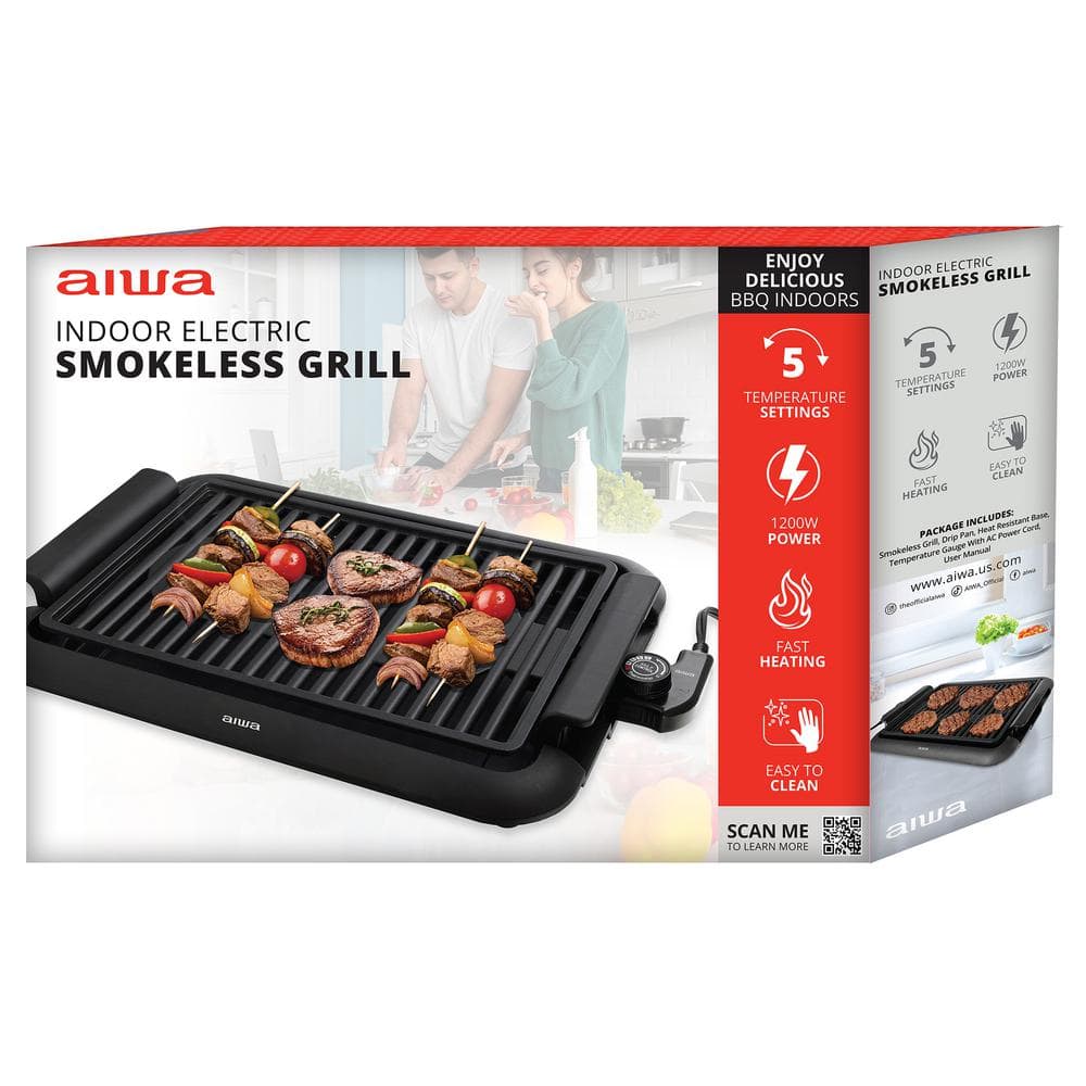 1200-Watt Indoor Smokeless Grill 5 Temperature Settings Cleaning, Black Ceramic Nonstick Skillet - Hercitys