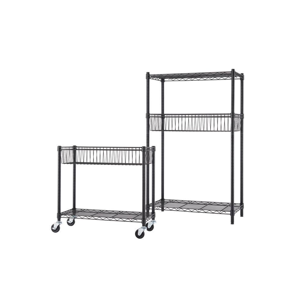30 in. W x 14 in. D x 72 in. H Black 5-Tier NSF Heavy-Duty Wire Shelving with Baskets Wheels - Hercitys