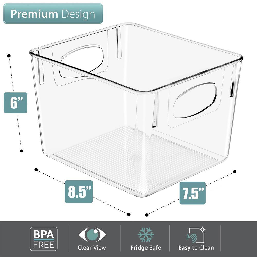 4 Pack Medium Clear Plastic Storage Bins with Handles, Under Sink Organizers for Bathroom, Laundry, Kitchen, and Pantry - Hercitys