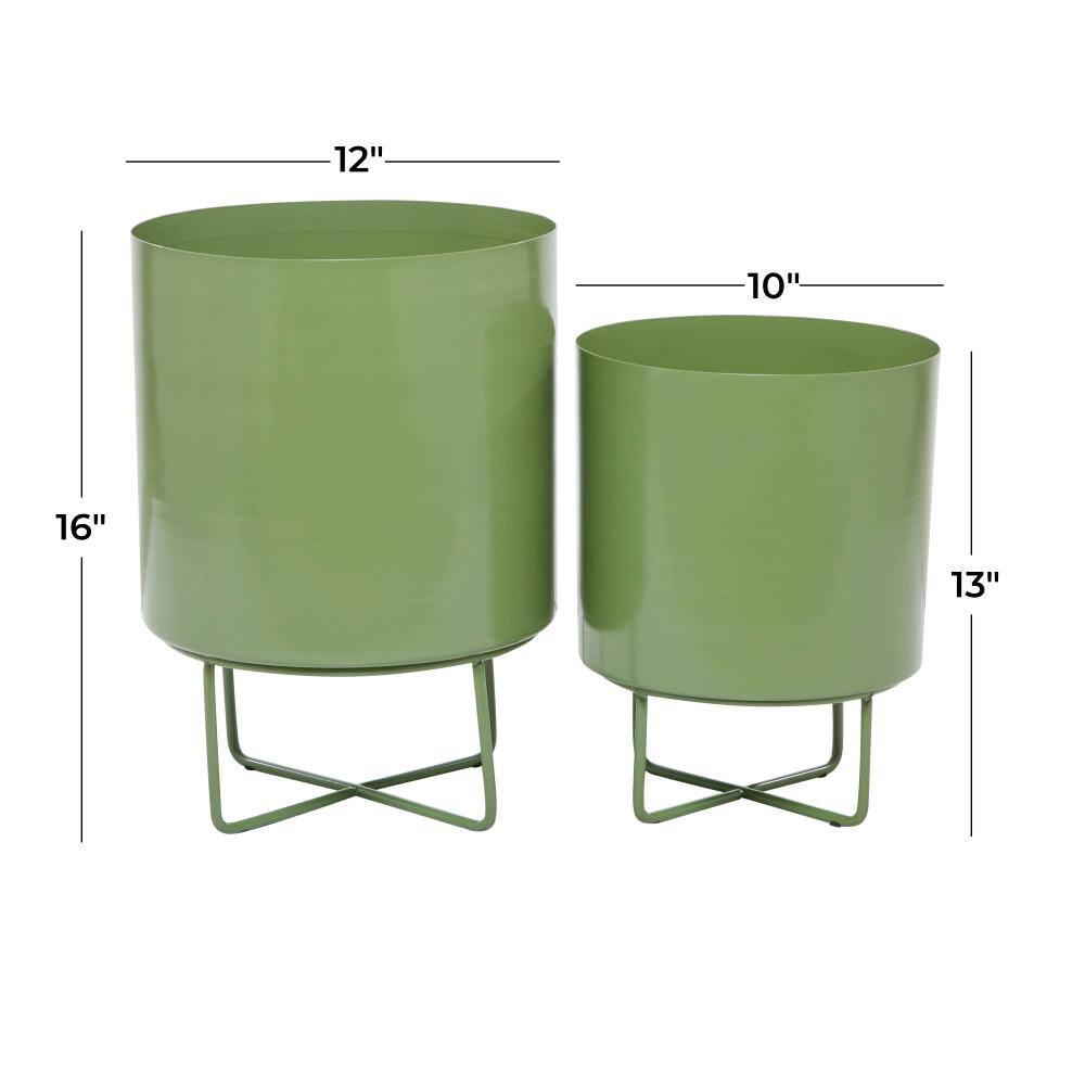 16 in., and 13 in. Medium Green Metal Planter (2- Pack) - Hercitys