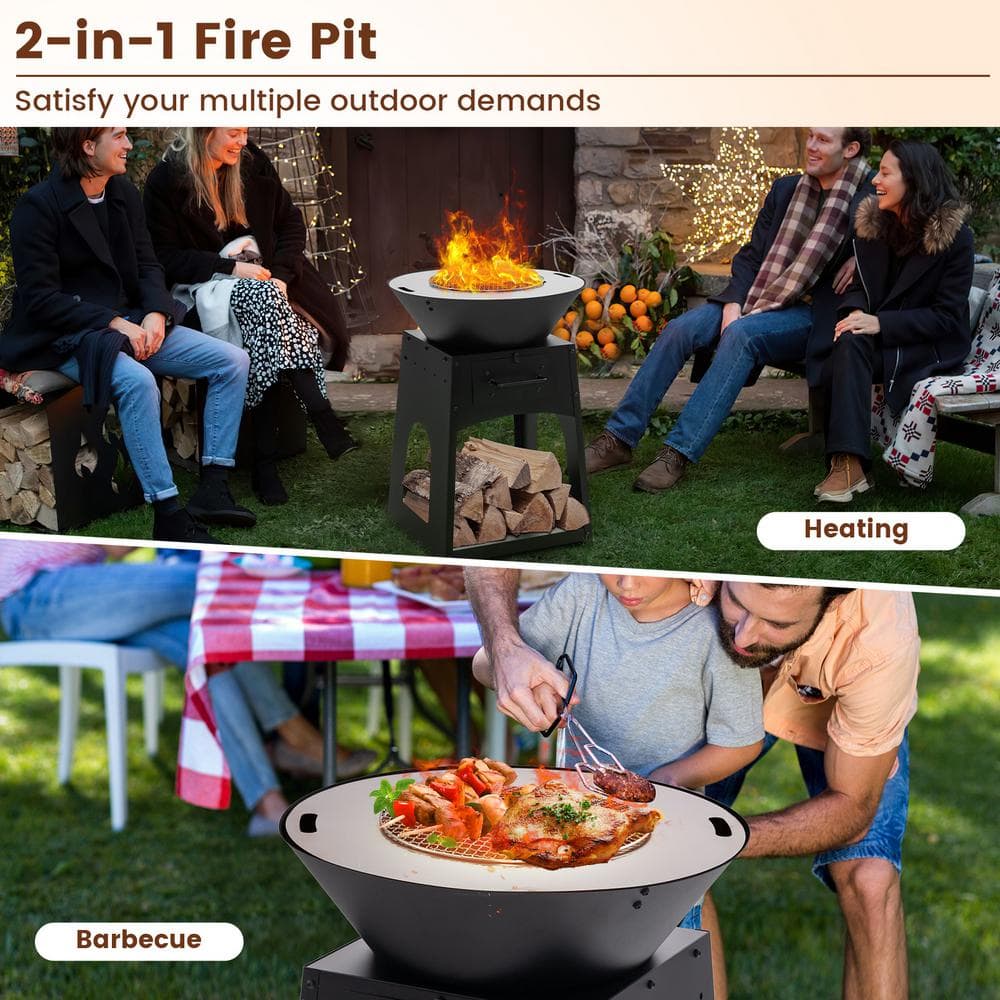 24 in. W Round Galvanized Steel Wood and Coal Fuel Fire Pit - Hercitys