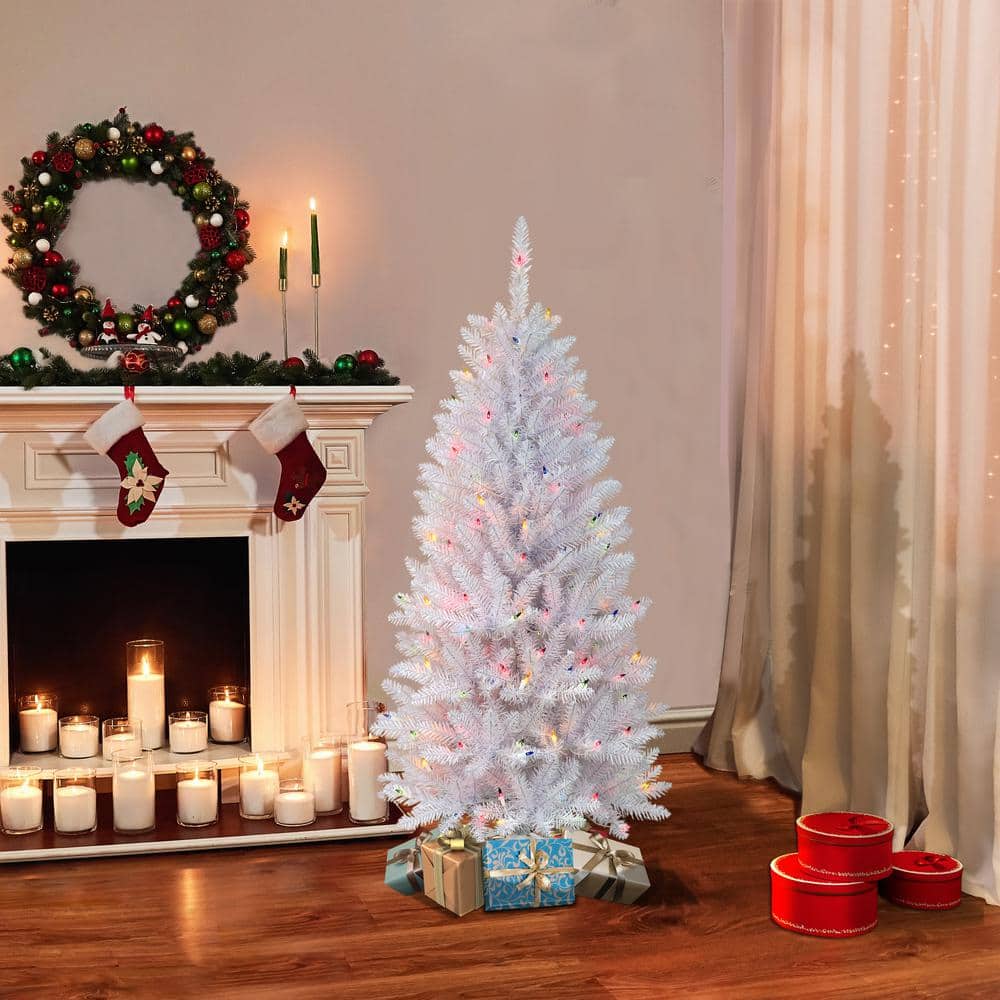 4.5 ft. Prelit Pencil White Fraser Fir Artificial Christmas Tree with 150 Lights - Hercitys