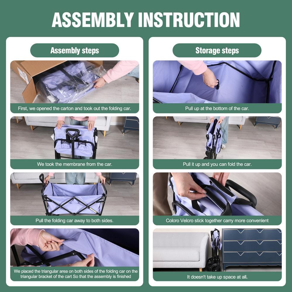 4 cu. ft. Metal Utility Collapsible Folding camping Wagon Cart Heavy Duty Foldable Beach Wagon Garden Cart - Hercitys