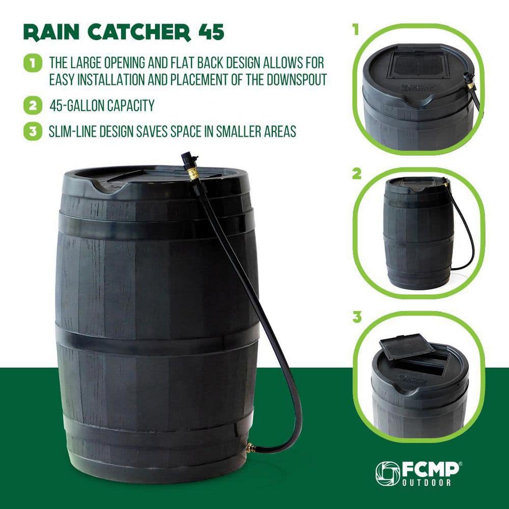 45 Gal. RC45 Rain Barrel, Black - Hercitys