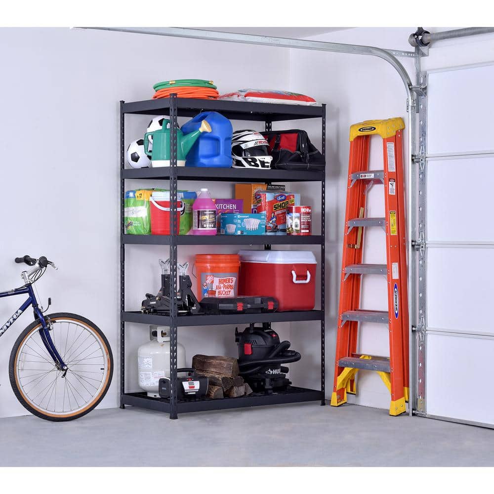 5-Tier Heavy Duty Boltless Steel Garage Storage Shelving Unit in Black (48 in. W x 78 in. H x 24 in. D) - Hercitys