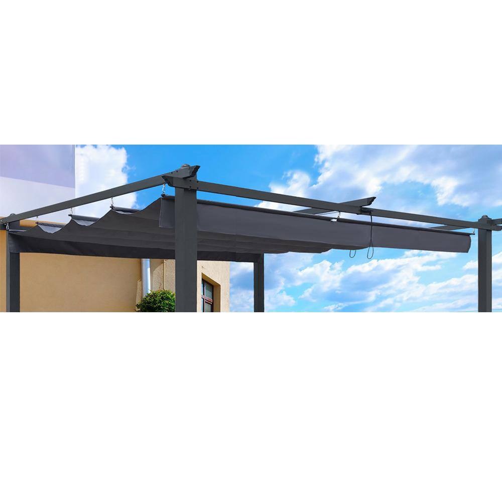 13 ft. x 10 ft. Outdoor Patio Retractable Fabric Pergola Sun-Shelter Replacement Canopy Top Cover in Gray - Hercitys