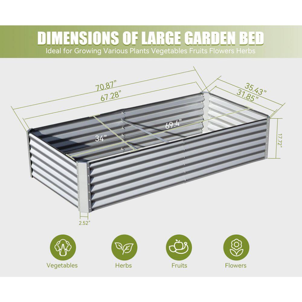 5.91 ft. x 2.95 ft. x 1.48 ft. Galvanized Metal Raised Garden Bed， Thickening Metal Planter Box, Silver - Hercitys