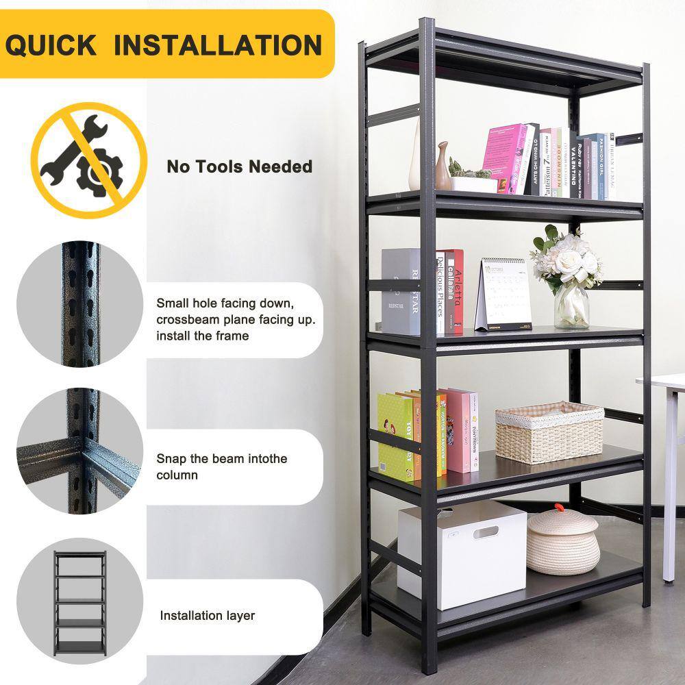 5-Tier 2500lbs Capacity Black Adjustable Heavy Duty Metal Garage Shelving Unit (47.2 in. W x 72 in. H x 23.6 in. D) - Hercitys