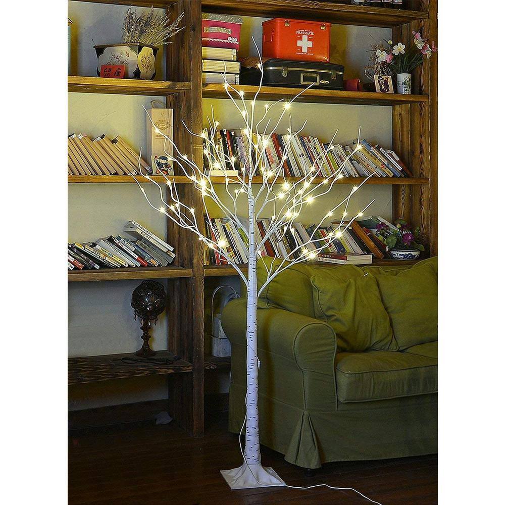 4 ft. Pre-Lit LED Birch Tree Artificial Christmas Tree with Flexible Branches and 48-Warm White LED Light (2-Pieces) - Hercitys