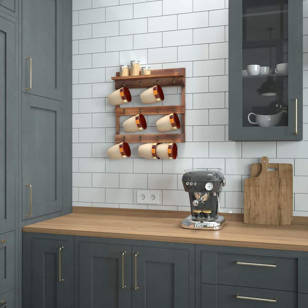 12-Hook Rustic Brown Mug Hook Rack - Hercitys