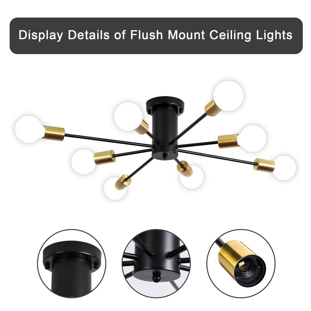 30.12 in. 8-Light Black and Gold Sputnik Transitional Flush Mount Ceiling Lights - Hercitys