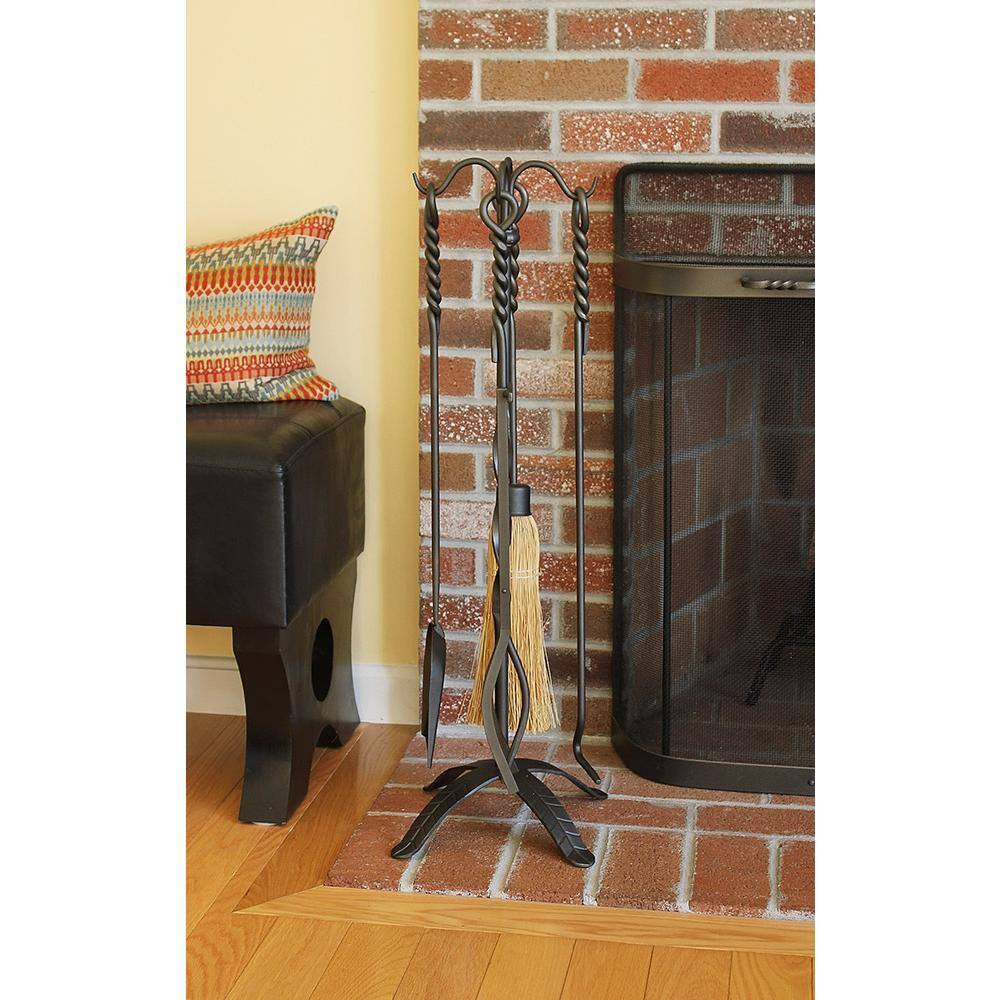 32 in. Tall 5-Piece Graphite Rope Fireplace Tool Set - Hercitys